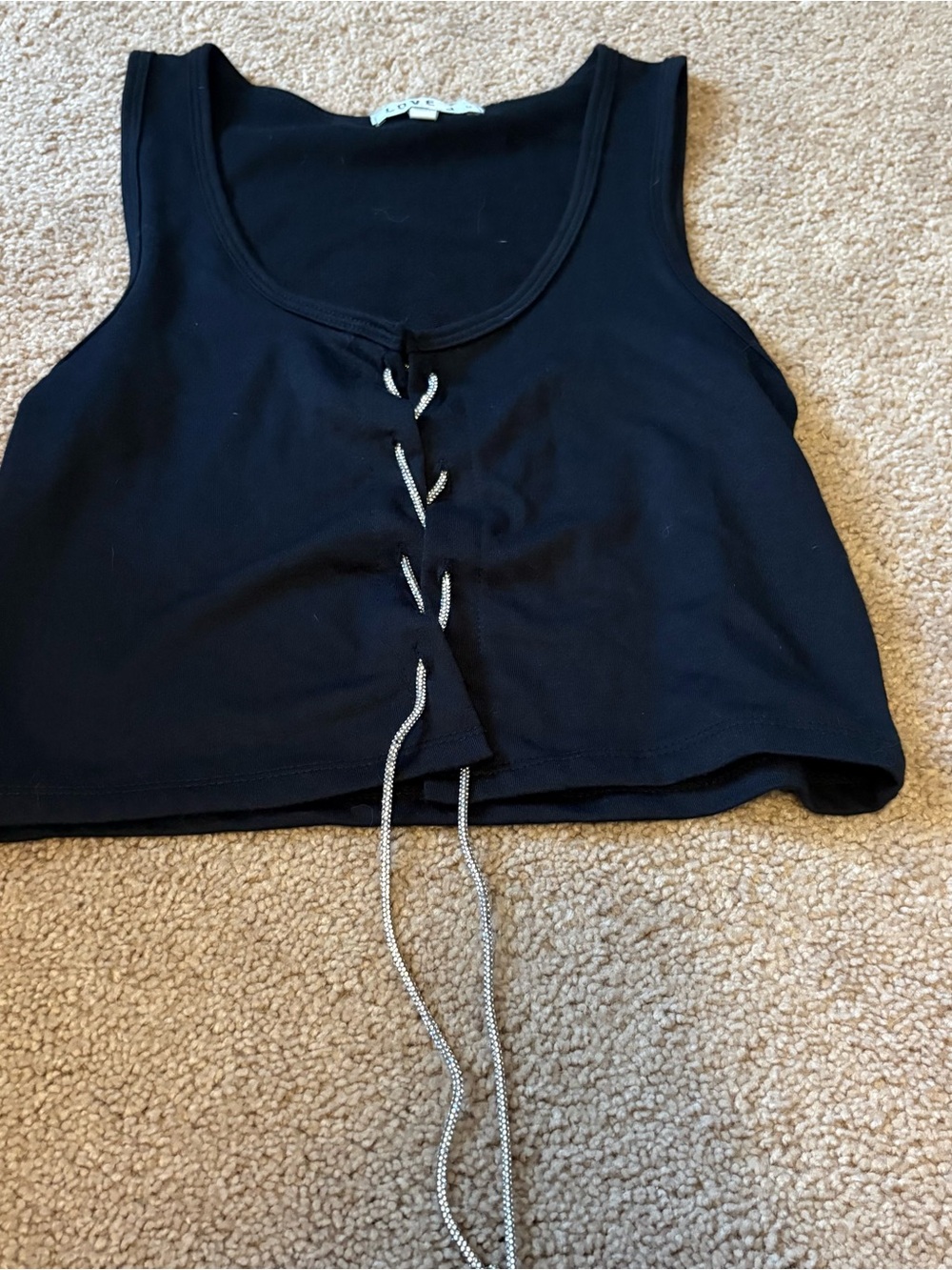 Forever 21 Black Cropped Tank with Silver Lace-Up Detail